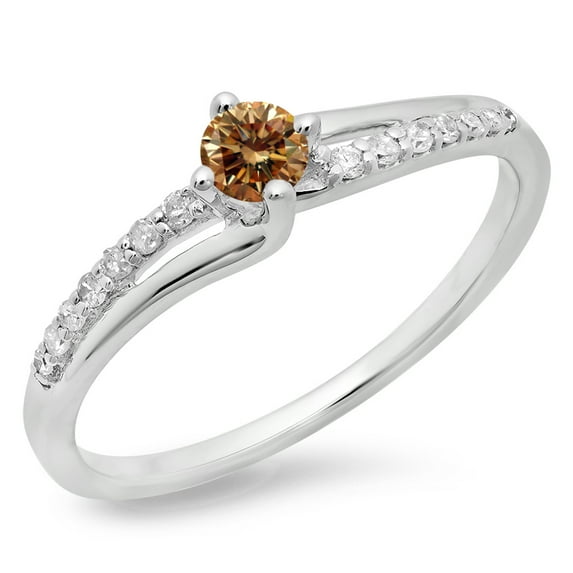 Dazzlingrock Collection 0.33 Carat (ctw) 10K Champagne & White Diamond Bridal Wave Engagement Ring 1/3 CT, White Gold, Size 10