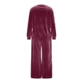 thumbnail image 5 of mihongmao Summer Outfits 2 Piece Sets for Women Dressy Women's Casual Loose-fitting Round Neck Pullover Long-sleeved Trousers Velvet Suit Purple L, 5 of 8
