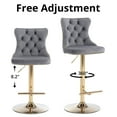 thumbnail image 3 of Swivel Bar Stools Set of 2, Adjustable Counter Height Barstools with Nailheads Trim, Button Tufted Back and Golden Footrest, Velvet Upholstered Bar Chairs for Home Bar Kitchen Island, Gray, 3 of 7