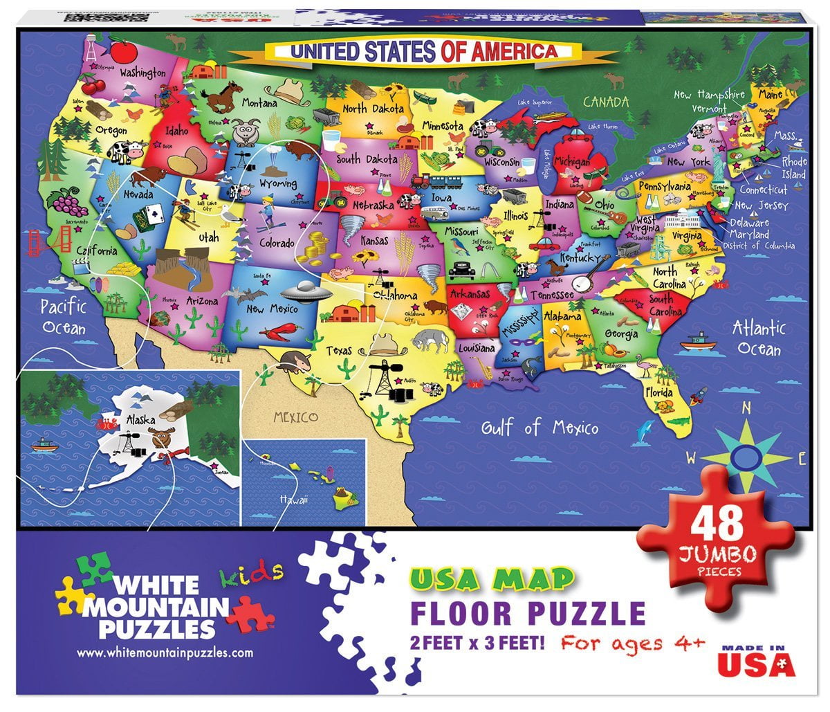 White Mountain Puzzles USA Map Floor Puzzle 48 Piece Jigsaw Puzzle