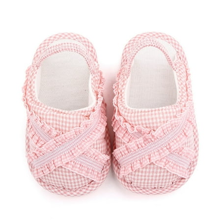

〖Yilirongyumm〗 Baby Sandals Infant Girls Ruffles Plaid Printed Shoes First Walkers Shoes Summer Toddler Flat Sandals