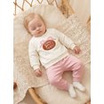 thumbnail image 6 of RUINIXCW Toddler Baby Girls Fall Outfit Fashionable Football Bow Embroidery Long Sleeve Pullover with Pants 2Pcs Set, 6 of 9