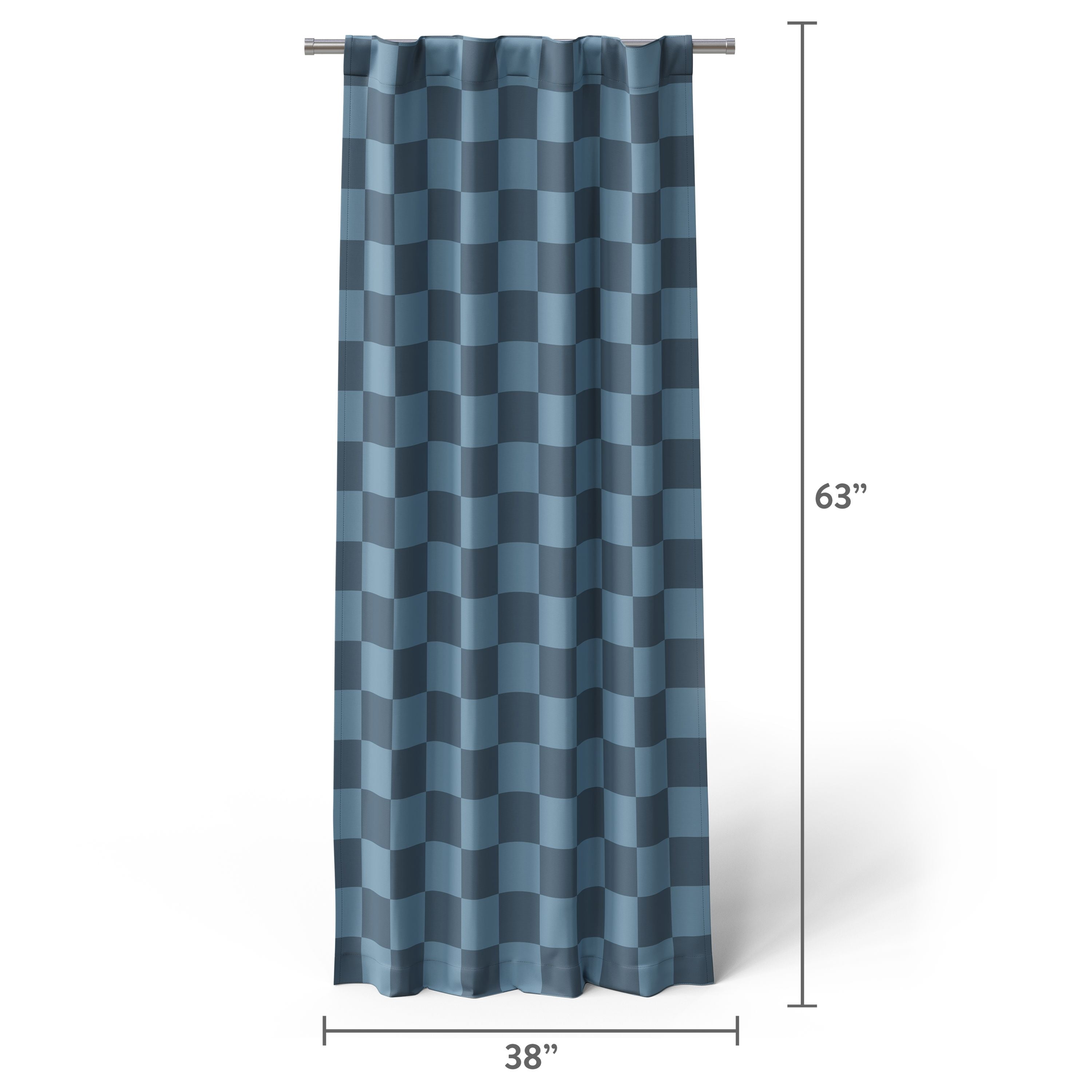 Mainstays Kids Navy Blue Check Printed Blackout Rod Pocket with Back Tabs Single Curtain Panel, Set of 1, 38" W x 63" L