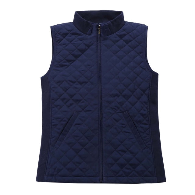 Bienzoe Women Casual Quilted Sleeveless Light Weight Vest Stretch Rib Navy L