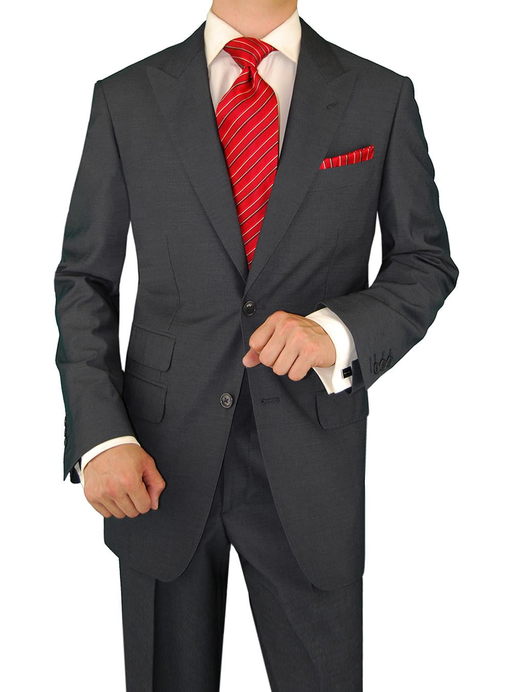 DTI GV Executive Men's Italian Two Button Wool Suit Set Ticket Pocket