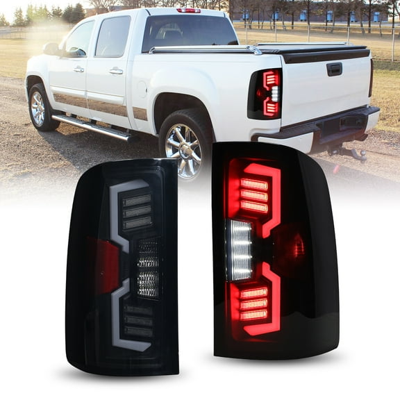 Taillights Assembly for 2007-2013 GMC Sierra 1500/2007-2014 GMC Sierra 2500 3500,Sequential Turn Signal Rear Lights Pickup Truck Brake Light Replacement,Matte Black Smoked Lens