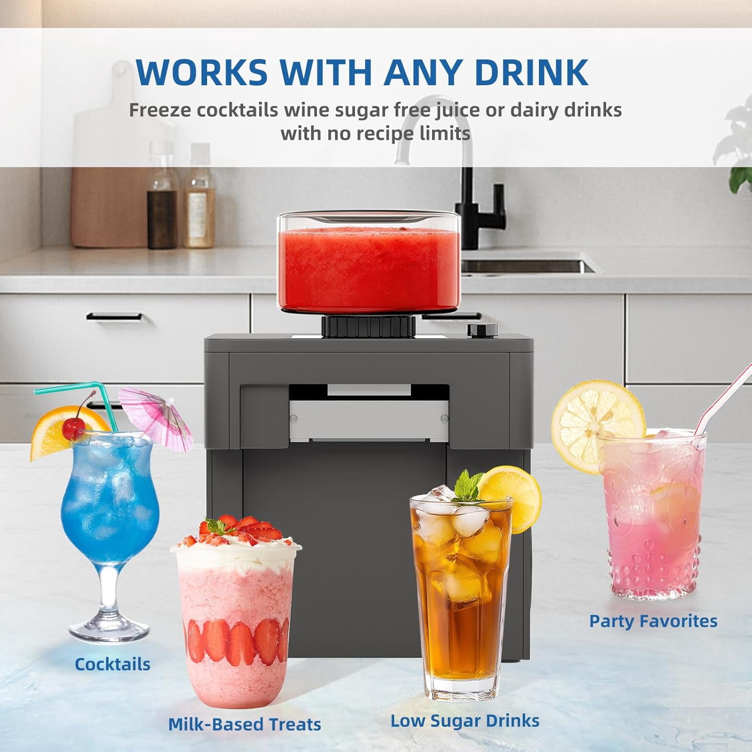 Slushie Machine for Home, Fast Frozen Drink & Snow Cone Maker, No Ice or Pre-Freezing Needed, 15 Texture Settings, Self-Cleaning, Quiet Operation for Parties, Kitchen & RV