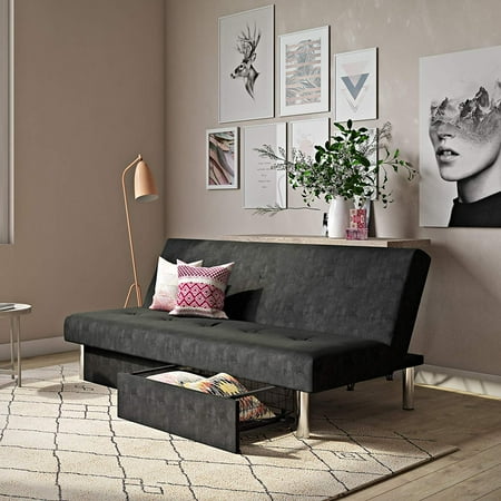 Futon Store Atlanta DHP Sola Convertible Sofa Futon with Space Saving Storage Compartments, Chrome Legs, Multiple Colors ()