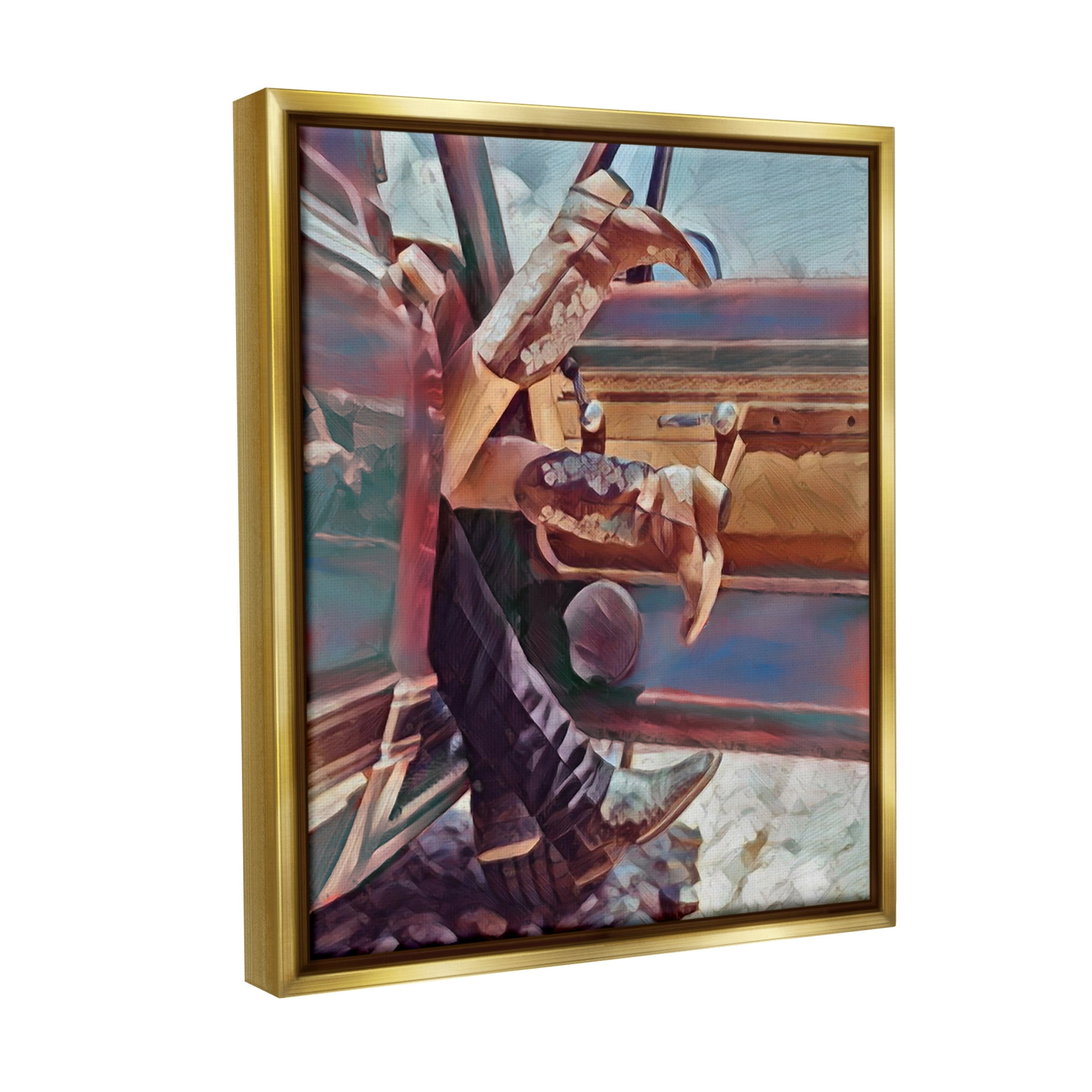 Stupell Industries Kissing Couple in Car Transportation Painting Gold Floater Framed Canvas Art Print Wall Art, 25 x 31