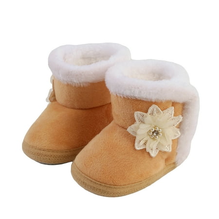 

aturustex Newborn Girls Snow Boots Winter Flower Ankle Boots Warm Walking Shoes