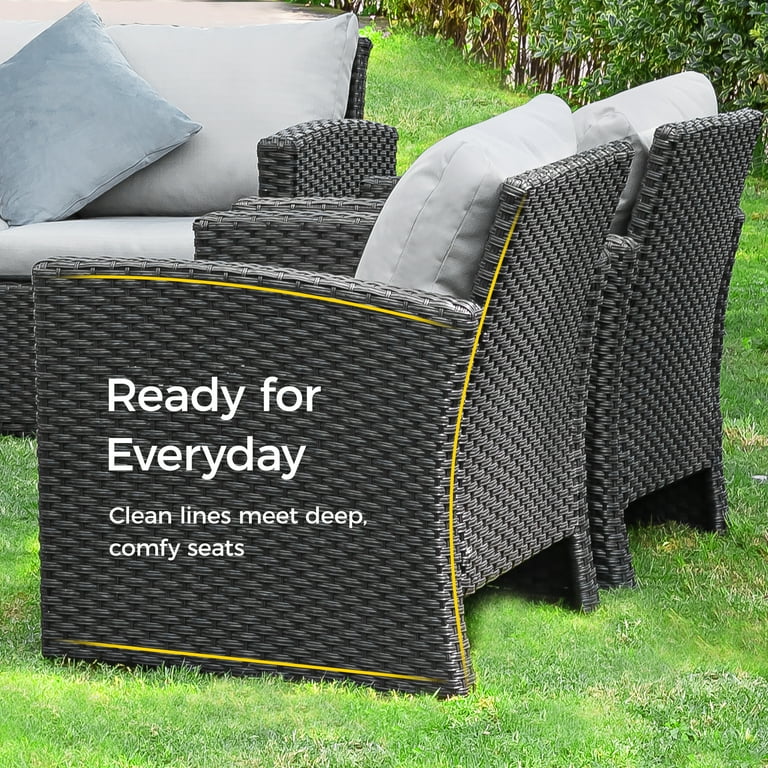 Royalcraft 4 Pieces Patio Furniture Set All Weather PE Wicker Rattan Outdoor Sectional Sofa with Storage Box and Cushion Outdoor Furniture for Lawn