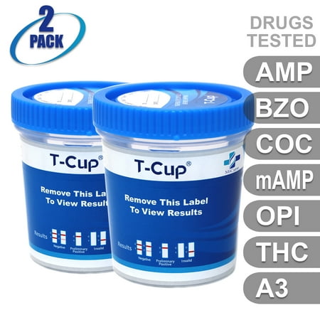 MiCare [2pk] - 6-Panel T-Cup Instant Drug Test - Amphetamine (AMP), Oxazepam (BZO), Cocaine (COC), Meth/Methamphetamine (mAMP/MET), Opiates (OPI), Marijuana/Cannabinoids (THC) with A3