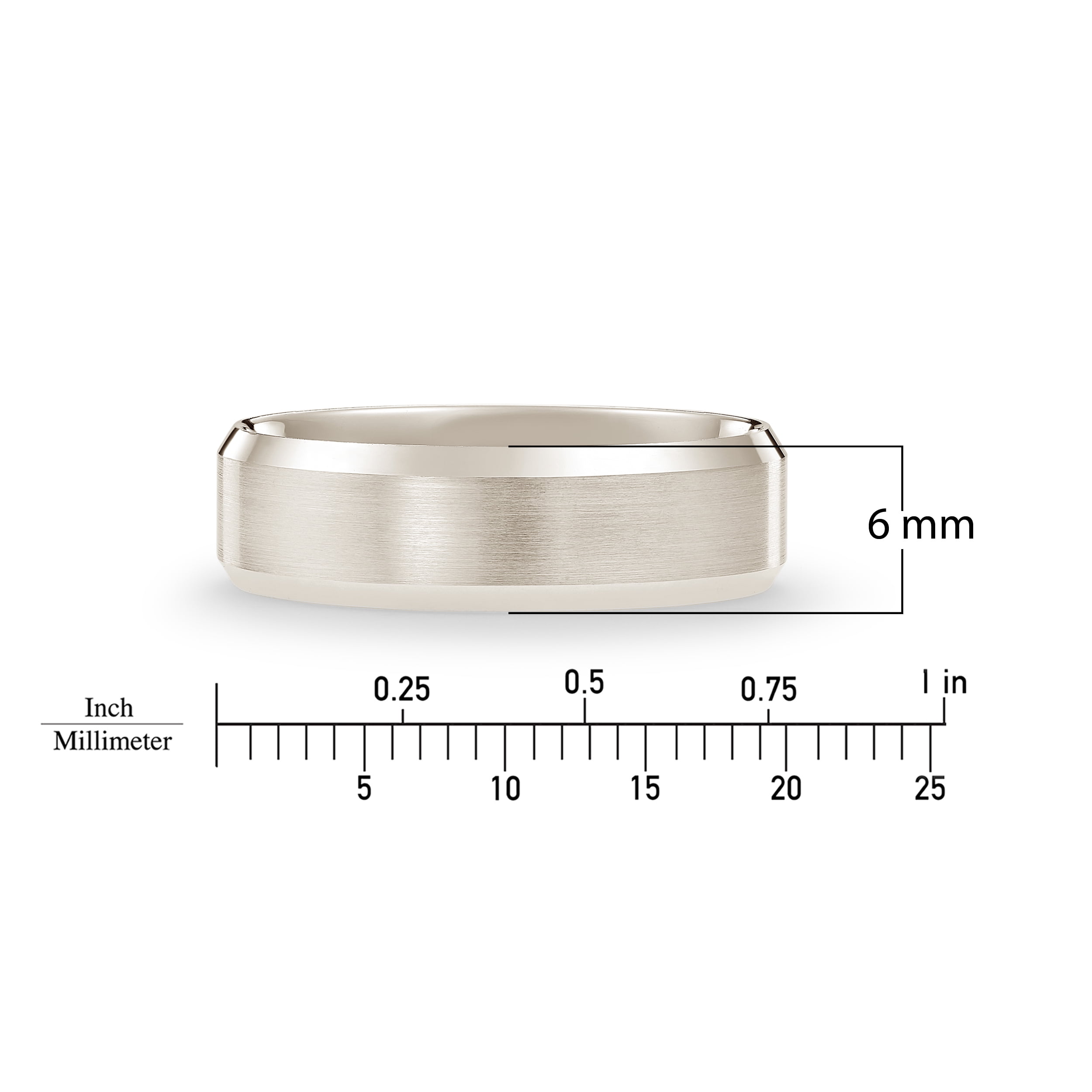 Men's 10K Solid Gold Wedding Band, 6mm, Beveled Edge, Satin Finish, Comfort Fit Ring, 10K White Gold (Stamped for Authenticity), Size 12