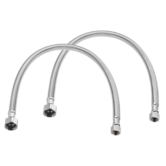 Uxcell 2-Pack 20 Inch Faucet Hose Connector, 9/16" x G1/2 Female Thread Connector for Bathroom [S/S Color]