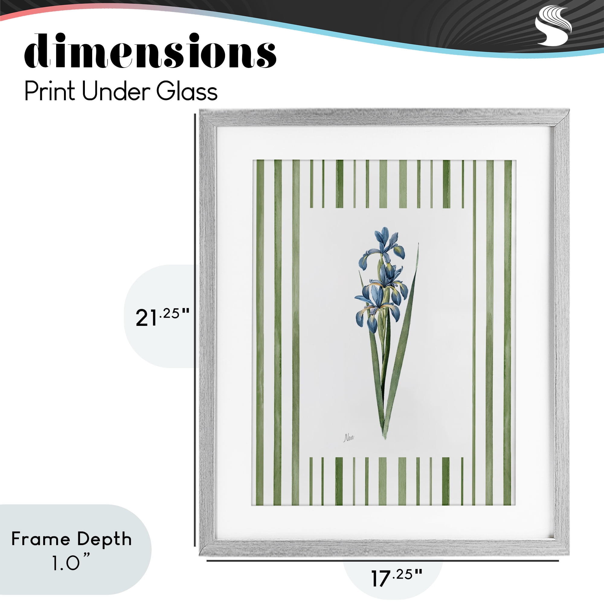 Stupell Industries Spring Irises with Stripes Gray Framed Print Under Glass, design by Nan
