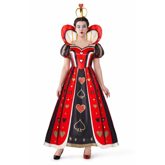 Joyfy Red Queen Costume for Women, Red Heart Queen Fairytale Fancy Dress for Halloween Themed Parties Dress up Cosplay