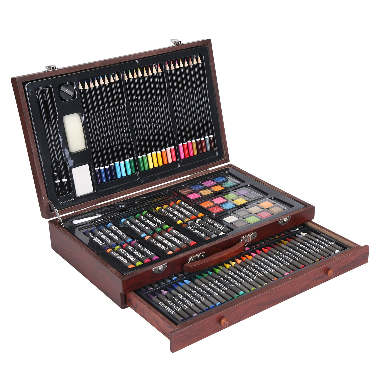 iMounTEK 140 Piece Art Set Crafts Painting Kit Includes Crayons, Colored Pencils, Oil Pastels in Wooden Case, Professional Art Kit Creative Gift for Teens, Beginners Girls Boys