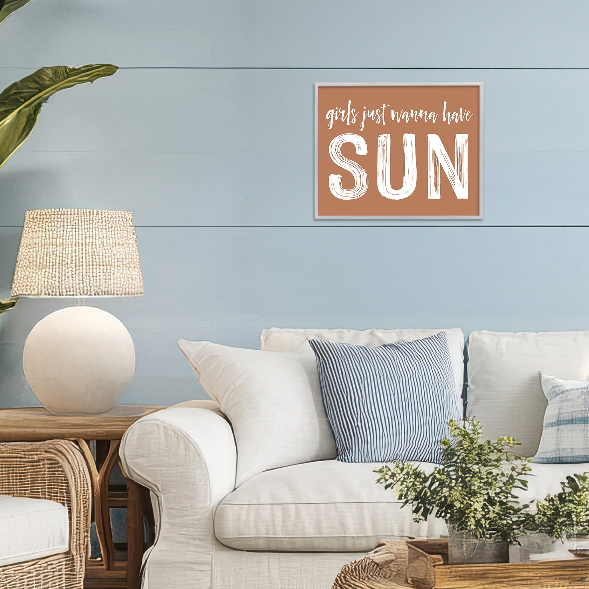 Girls Wanna Have Sun Brown Gray Framed Giclee Art, design by Lettered and Lined