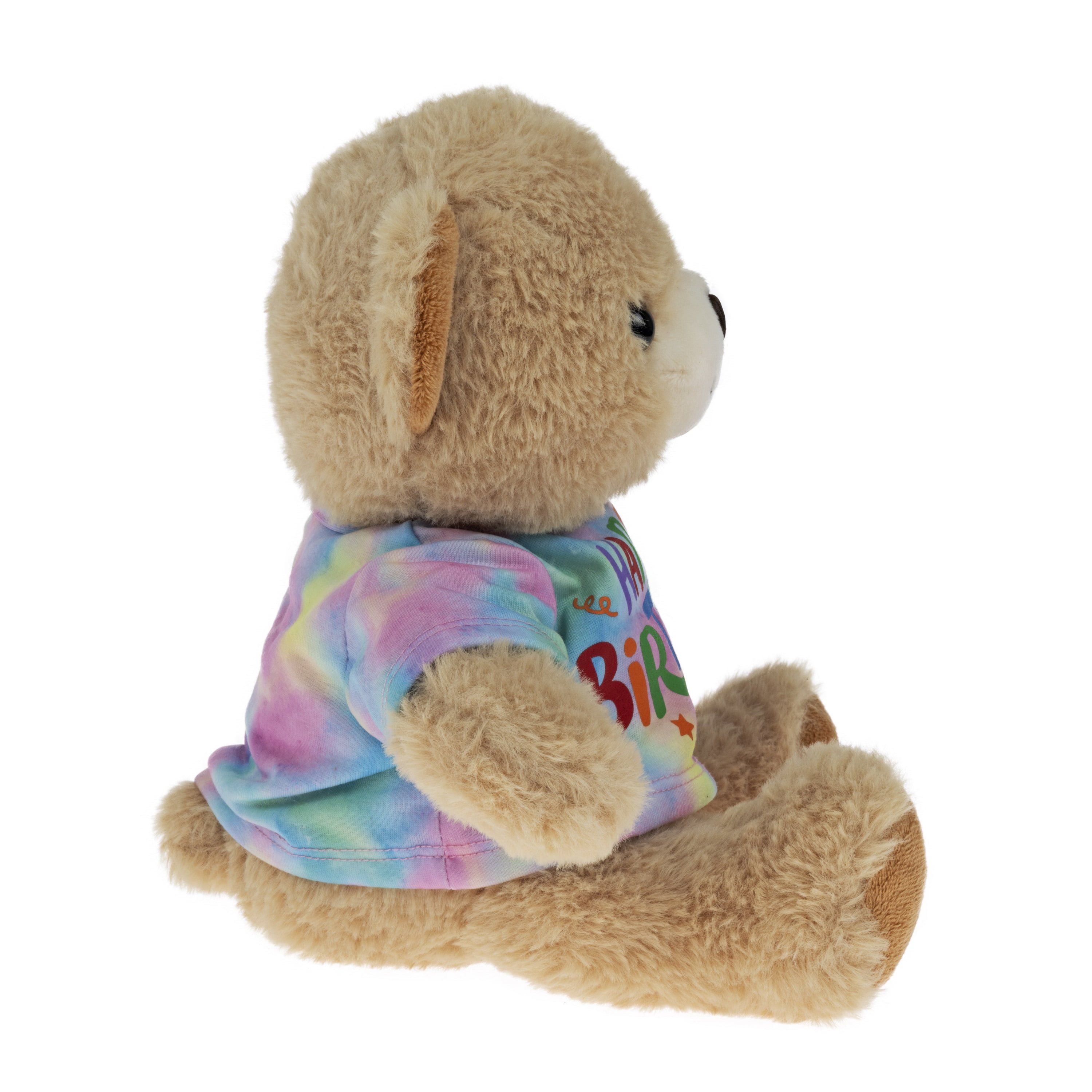 Way to Celebrate Tie-Dye T-Shirt Stuffed Plush 13 inch Bear, Happy Birthday, Child Ages 3 and up