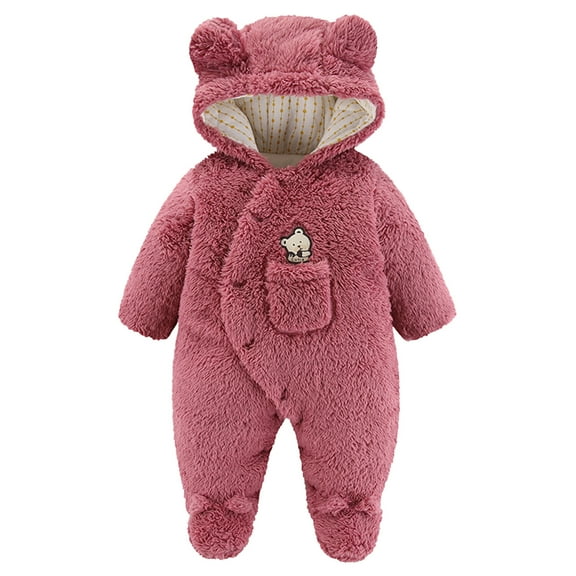 Fozruso Jacket Warm Outwear 0-3 Months, Baby Boys Girls Cartoon Bear Hooded Romper Jumpsuit Coat Pink