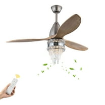 Ceiling Fan Light, 6 Gear Speed Adjustable Crystal Chandelier Ceiling Fan with Light and Remote Control, Flush Mount Ceiling Fan for Living Room, Dining Room,Hotel and Bedroom