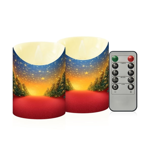 2 PCS Tilted Flameless Candles Flickering LED Lights Battery Operated Candles with Remote Timers for Holiday Decor Decorated Christmas Trees