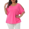 thumbnail image 2 of DARING DIVA Women's Plus Cold Shoulder Summer Blouse 1X Pink, 2 of 6