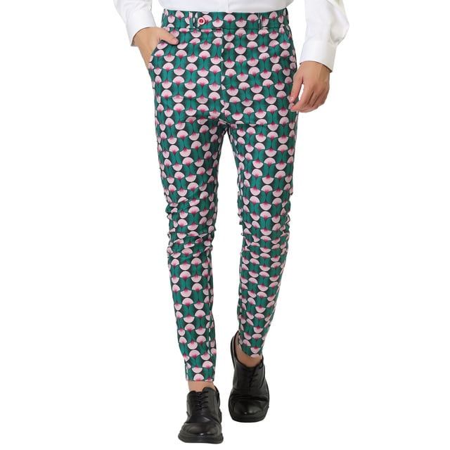 INSPIRE CHIC Pantalon Habillé Décontracté pour Homme à Imprimé Géométrique à Blocs de Couleur, devant Plat, 36, Vert