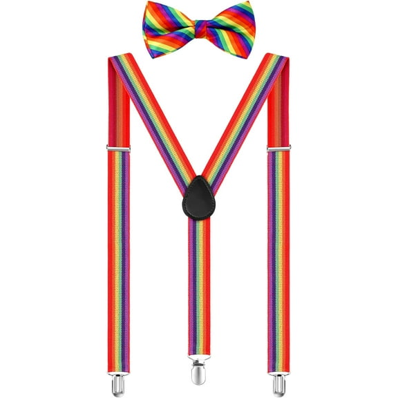 Suspender Bow Tie Set Clip On Y Shape Adjustable Braces, Suspenders Shoulder Straps for Halloween Cosplay Party