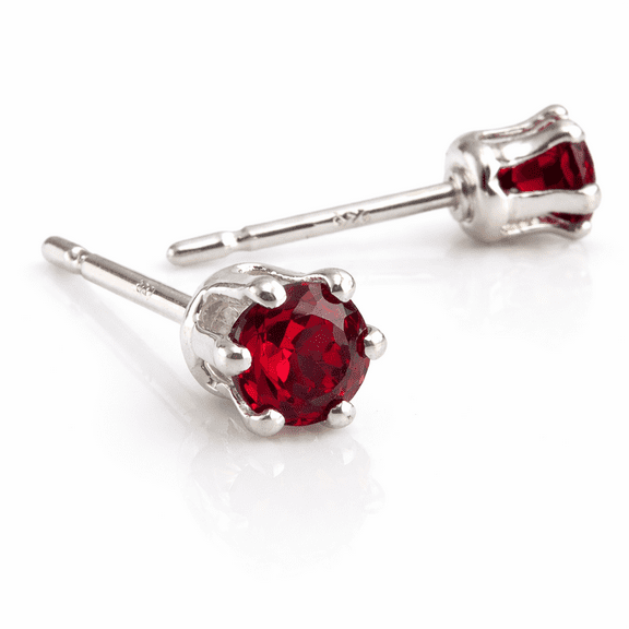 Sterling Silver Post Stud Piercing Earrings for Cartilage Tragus Helix Multiple Piercing Hypoallergenic Birthstone Jewelry for Women (Red Garnet 3mm | 6 prongs)