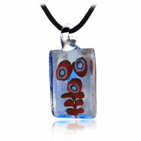 Silver Reef (Murano Glass Coral Reef Ocean design Orange Blue Silver Glitter Mini Rectangle Silk Pendant)