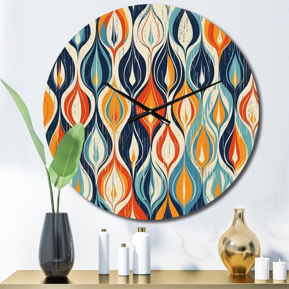Designart "Botanical Symphony in Orange and Blue III" Abstract Oversized Wall Clock