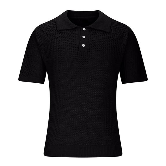 Men's Polo Shirts Breathable Hollow Out Knitted Tops Textured Slim Fit Short Sleeve Pullover Casual Golf Shirts