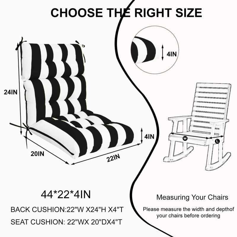 2pcs Rocking Chair Cushions Outdoor High Back Patio Cushion with Ties, Waterproo Seat and Back Replacement Cushion set