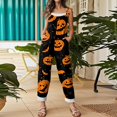 thumbnail image 5 of Womens Halloween Jumpsuits Cute Print Baggy Casual Wide Leg Romper Tie Strap Cotton Linen Pants, 5 of 7