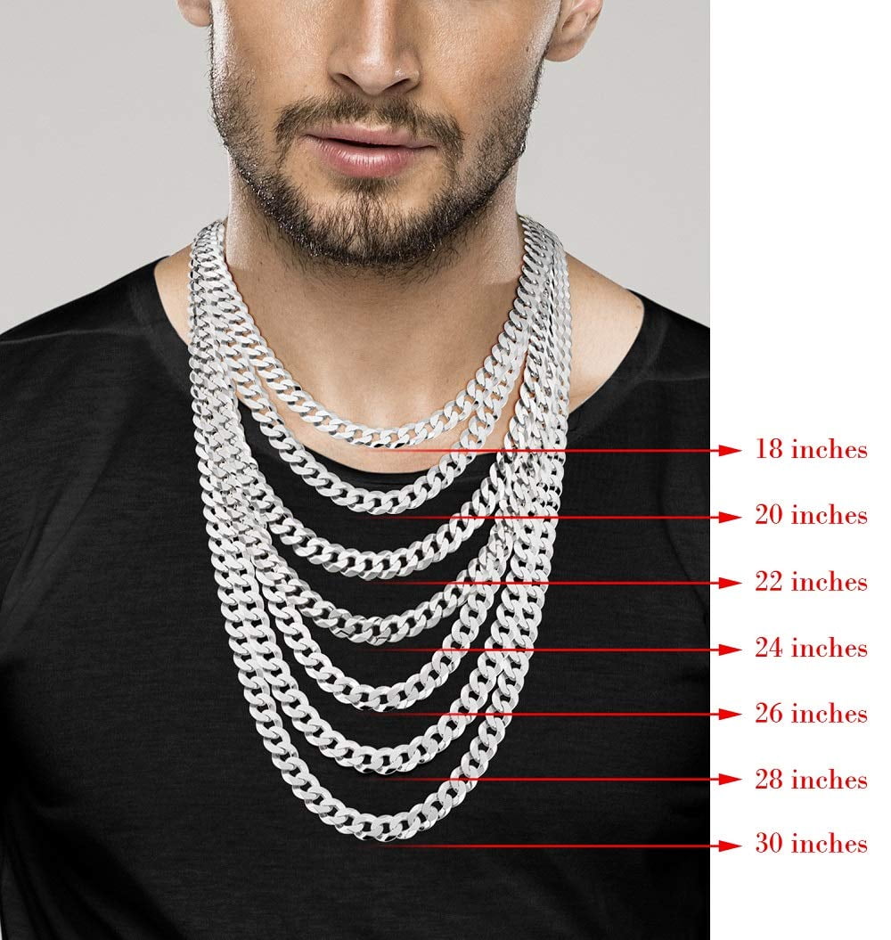 Miabella Solid 925 Sterling Silver Italian 9mm Solid Diamond-Cut Cuban Link Curb Chain Necklace For Men, Made in Italy (Length 22 Inches (Short))
