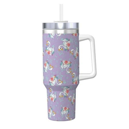 

KLL Swan With Stars Print 40oz Stainless Steel Insulated Car Cup Coffee Mug with Spillproof Lid - Keep Your Drink Hot or Cold on the Go
