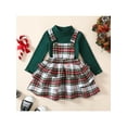 thumbnail image 3 of Bagilaanoe 2Pcs Toddler Baby Girls Overalls Dress Set Ribbed Long Sleeve Turtleneck Pullover Tops + Plaid Ruffle Suspender Skirt 12M 18M 24M 3T 4T 5T Kids Christmas Outfits, 3 of 9