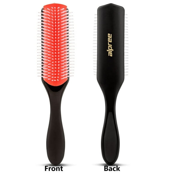 9-Row Professional Styling Hair Brush For Natural, Thick, Curly Hair | Classic Nylon Bristle Detangler, Great For Creating Ringlets By Alpree (Red)
