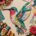 thumbnail image 2 of Beginner-Friendly 3D Patchwork Bird DIY Craft Kit, Floral Textile Bird Art Making Kit, Perfect Handcraft Gift for Adults Hobbyists Autumn Harvest Hummingbird, 2 of 7