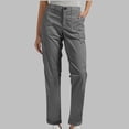 thumbnail image 2 of WAYUTE Womens High Waist Straight Leg Cargo Pants Button Zip Front Patch Pockets Ankle Length Casual Chino Trousers Daily Wear,Dark Gray,3XL, 2 of 5