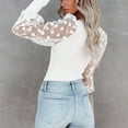 thumbnail image 6 of Arlun,Elegant Lace Splicing Long Sleeve Shirts for Women Trendy Plain Dotst Printed Sheer Puff Sleeve Fall Thin Tshirts Women's Elastic Slim Fit Soft Comfy Tops White XL, 6 of 8