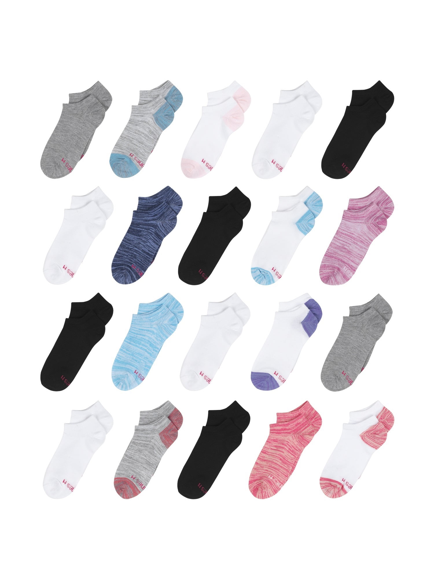 Hanes Girls' Super No Show Socks, 20 Pack, Sizes S-L - Walmart.com