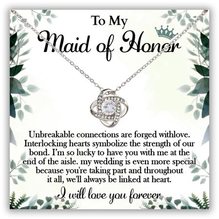 To My Maid Of Honor Necklace, Bridesmaid From Bride #812, White Love Knot Necklace