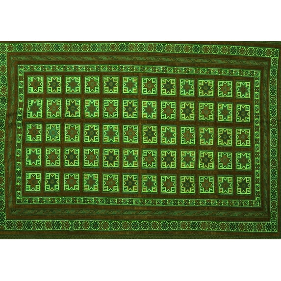 Ahgly Company Indoor Rectangle Abstract Green Contemporary Area Rugs, 2' x 5'