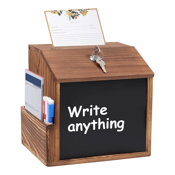 Wood Suggestion Box with Slot and Lock,Wooden Tip Money Drop Donation Boxes For Saving Fundraising,Prayer Ballot Comment Box Countertop Wall Mounted with Chalkboard and Keys for Church,Wedding