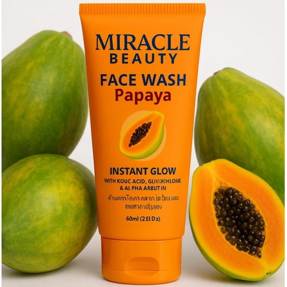 Miracle Beauty Papaya Radiant Brightening & Exfoliating Daily Face Wash, Moisture-Rich Extract, Oil-Free, Soap-Free, Improves Skin & Texture