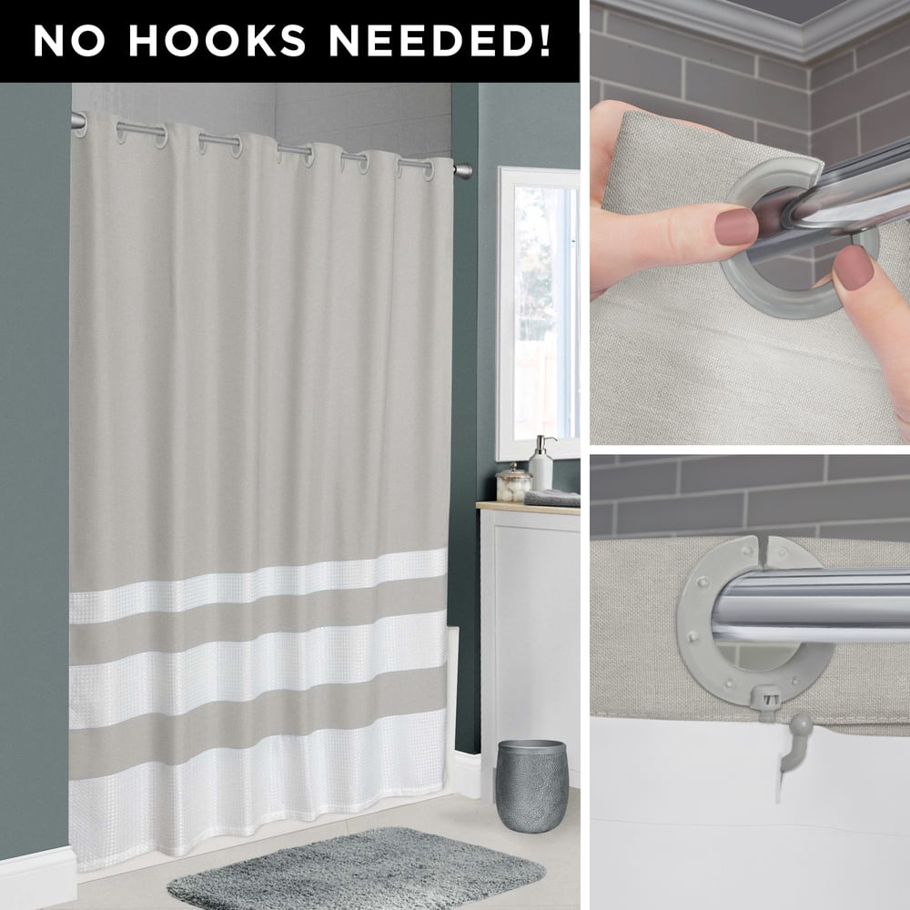 Zenna Home Easy Hang Waffle Stripe Premium Fabric Shower Curtain, Tan