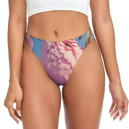 Rateoe Pink Parrot Tropical Blossoms Pattern Seamless Women Underwear Thongs No Show Ladies Thong No Line Breathable Comfortable Panties Undies for Women-Large