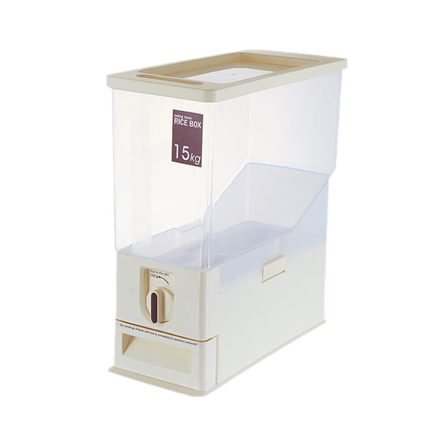 Contenedor de arroz de 15 kg, a prueba de humedad e insectos, sellado, cubo de plástico para almacenar granos (beige)